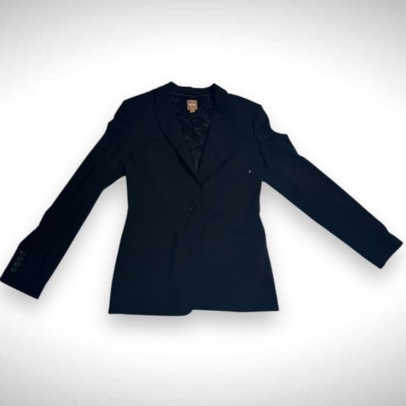 Hugo Boss Size 4 Jabina Longline Wool Blazer Jacket Black‎ Office Professional - Picture 2 of 13